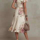 Margaret | Vintage-Blumen-Satin-Midikleid