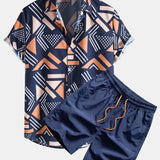Geometrischer Print Hemd & Schwimmshorts