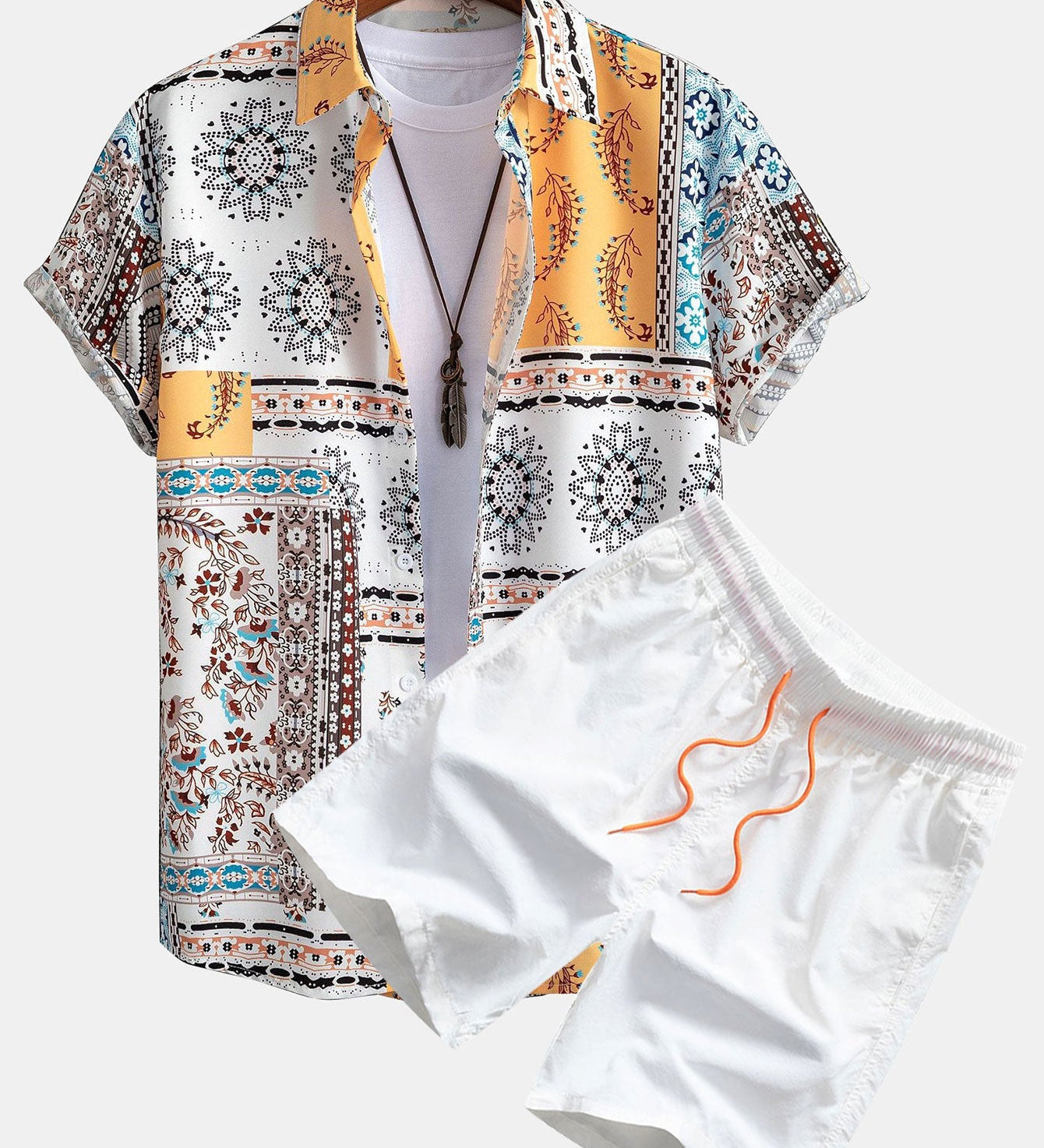 Schal Print Hemden mit Knöpfen & Shorts