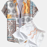 Schal Print Hemden mit Knöpfen & Shorts