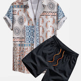 Schal Print Hemden mit Knöpfen & Shorts