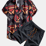 Geometrischer Print Hemd & Schwimmshorts