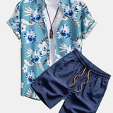 Hemd mit tropischem Blumenmuster & Shorts zum Schwimmen