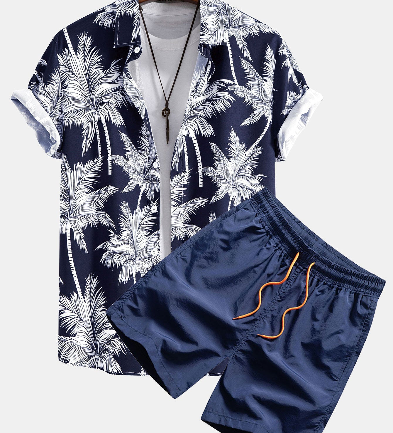 Palm Tree Print Hemd mit Knöpfen & Badeshorts