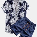Palm Tree Print Hemd mit Knöpfen & Badeshorts
