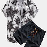 Palm Tree Print Hemd mit Knöpfen & Badeshorts