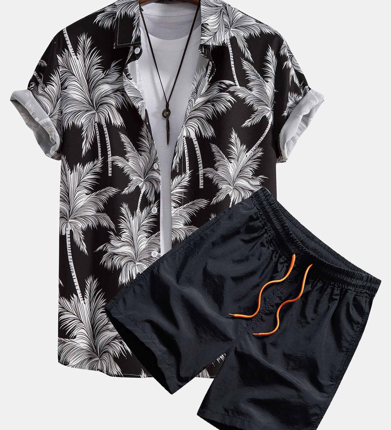 Palm Tree Print Hemd mit Knöpfen & Badeshorts