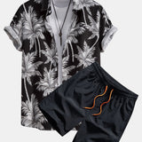 Palm Tree Print Hemd mit Knöpfen & Badeshorts
