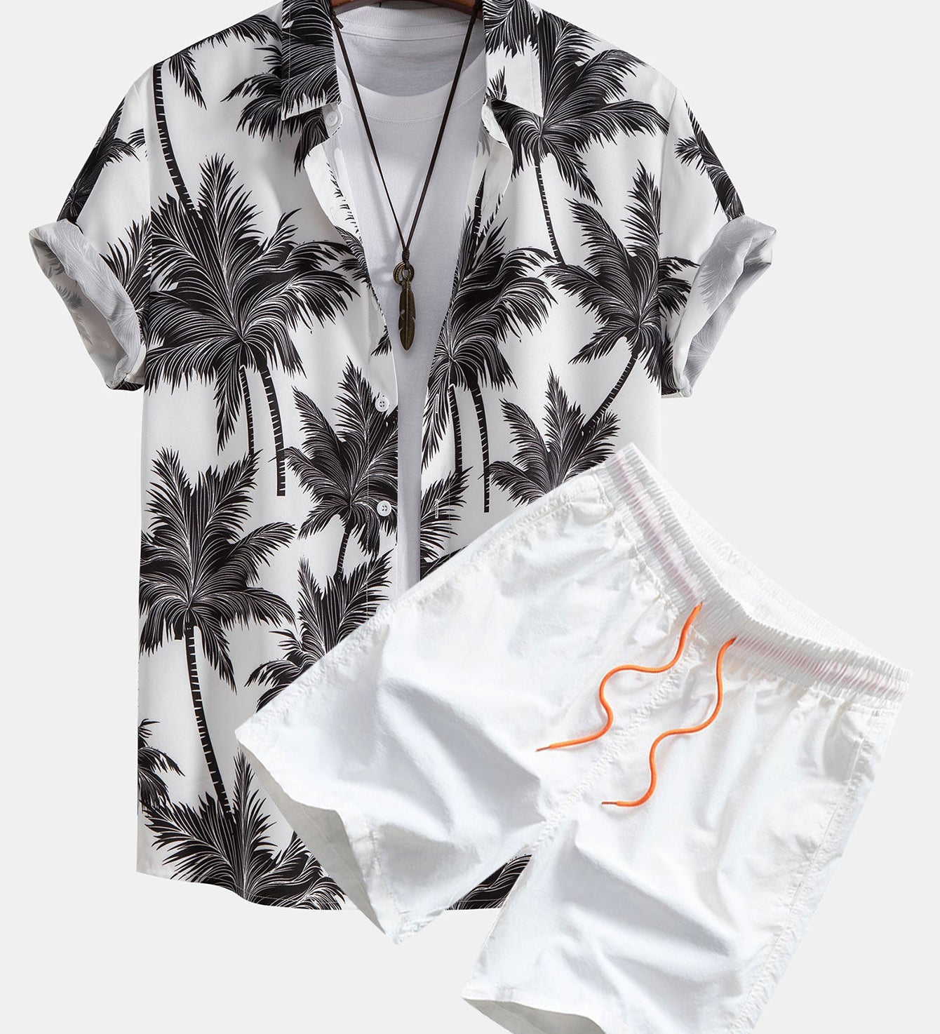 Palm Tree Print Hemd mit Knöpfen & Badeshorts