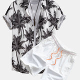 Palm Tree Print Hemd mit Knöpfen & Badeshorts