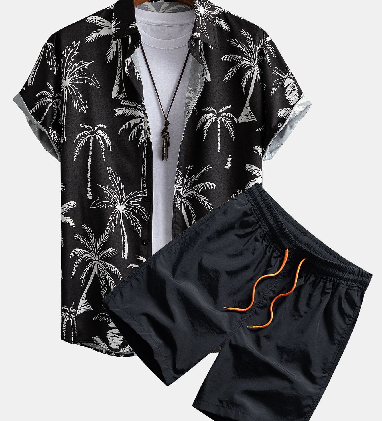 Palm Tree Print Hemd mit Knöpfen & Badeshorts