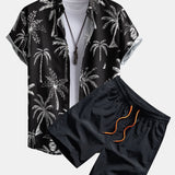 Palm Tree Print Hemd mit Knöpfen & Badeshorts