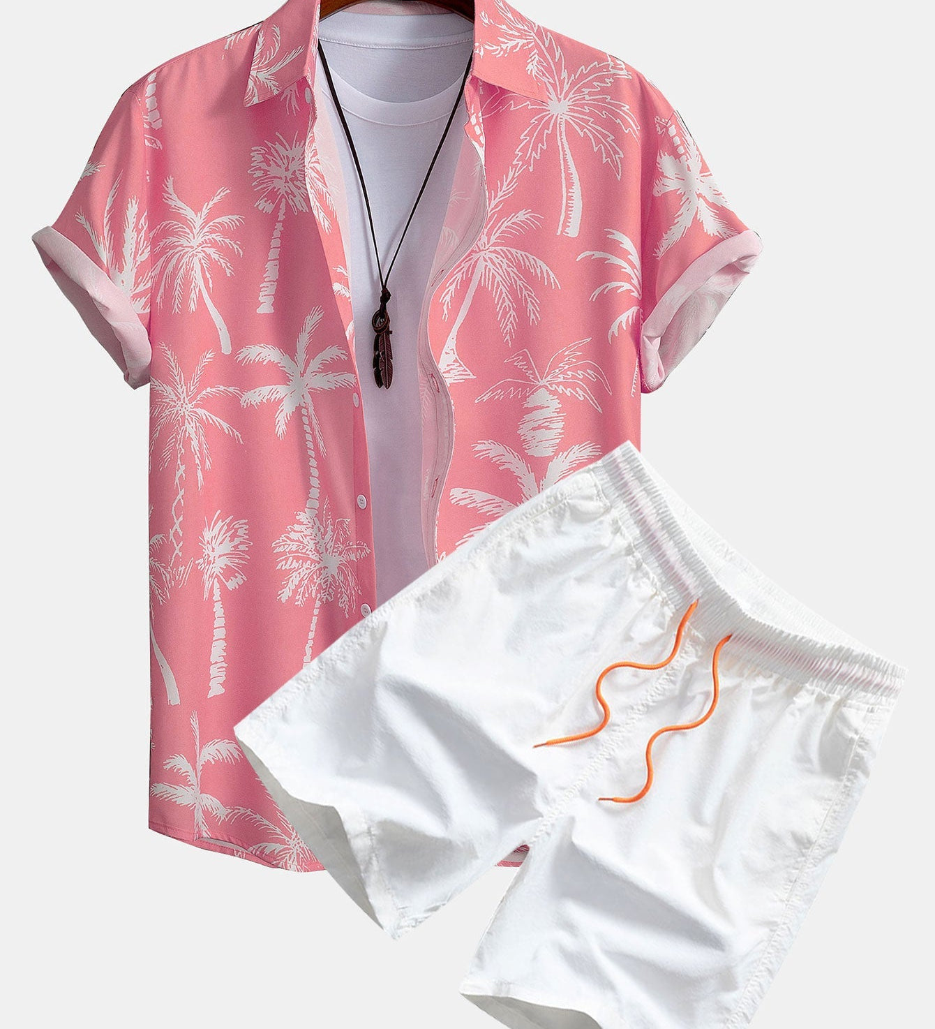 Palm Tree Print Hemd mit Knöpfen & Badeshorts