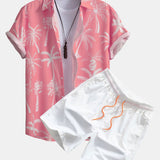 Palm Tree Print Hemd mit Knöpfen & Badeshorts