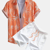 Palm Tree Print Hemd mit Knöpfen & Badeshorts