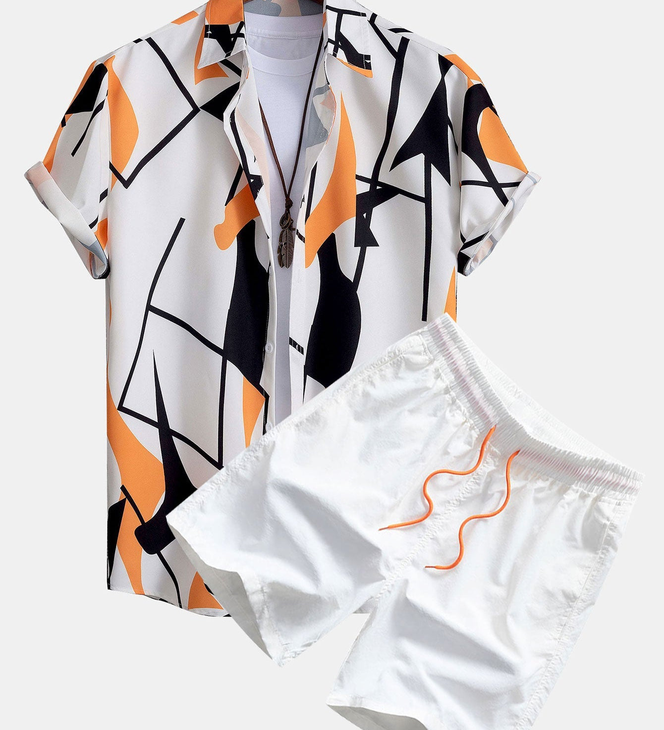 Color Block Abstraktes Print Hemd mit Knöpfen & Badeshorts