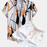 Color Block Abstraktes Print Hemd mit Knöpfen & Badeshorts