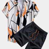 Color Block Abstraktes Print Hemd mit Knöpfen & Badeshorts