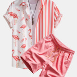 Hemd mit Flamingo-Streifen-Panel und Shorts zum Schwimmen