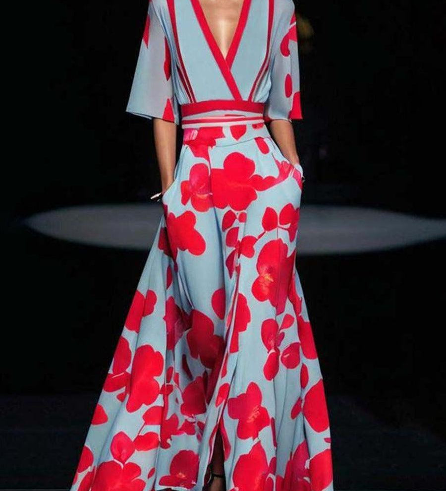 Lea | Strand-Glamour Elegantes Maxi-Kleid-Ensemble mit Halbarm