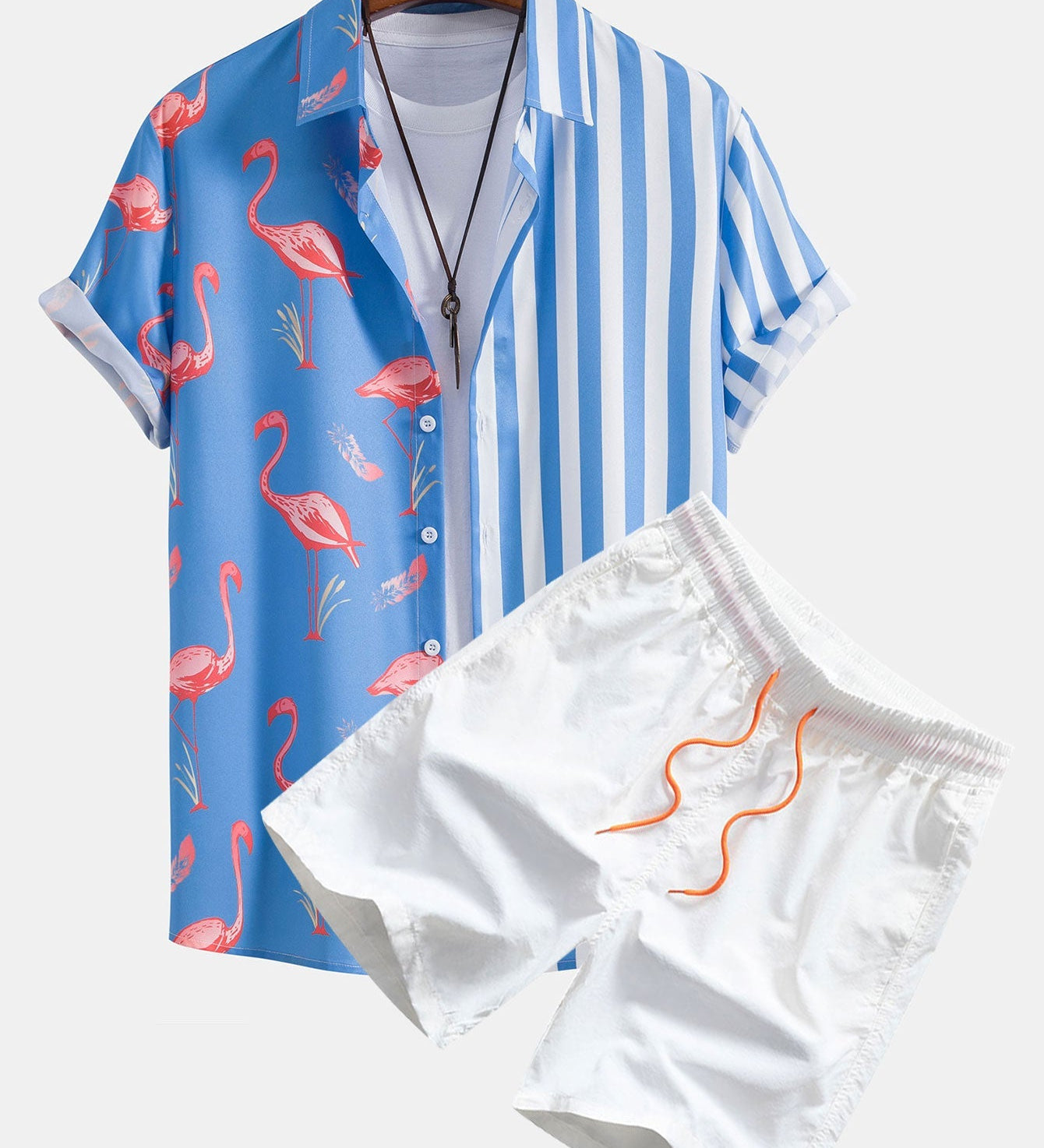 Hemd mit Flamingo-Streifen-Panel und Shorts zum Schwimmen