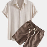 Hemd aus Leinen-Viskose-Mischung mit Knöpfen & Shorts aus Leinen-Baumwoll-Mischung mit Kordelzug