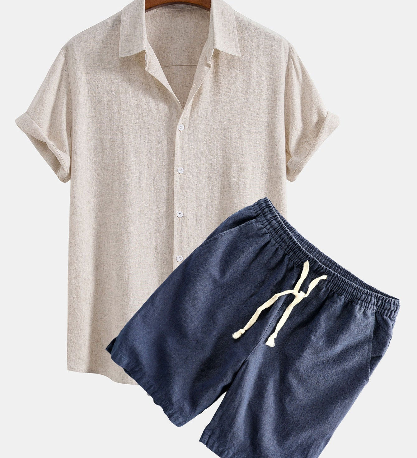 Hemd aus Leinen-Viskose-Mischung mit Knöpfen & Shorts aus Leinen-Baumwoll-Mischung mit Kordelzug