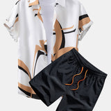 Abstraktes Druck Hemd mit Knöpfen #Zufälliges Musterdesign# & Swim Shorts