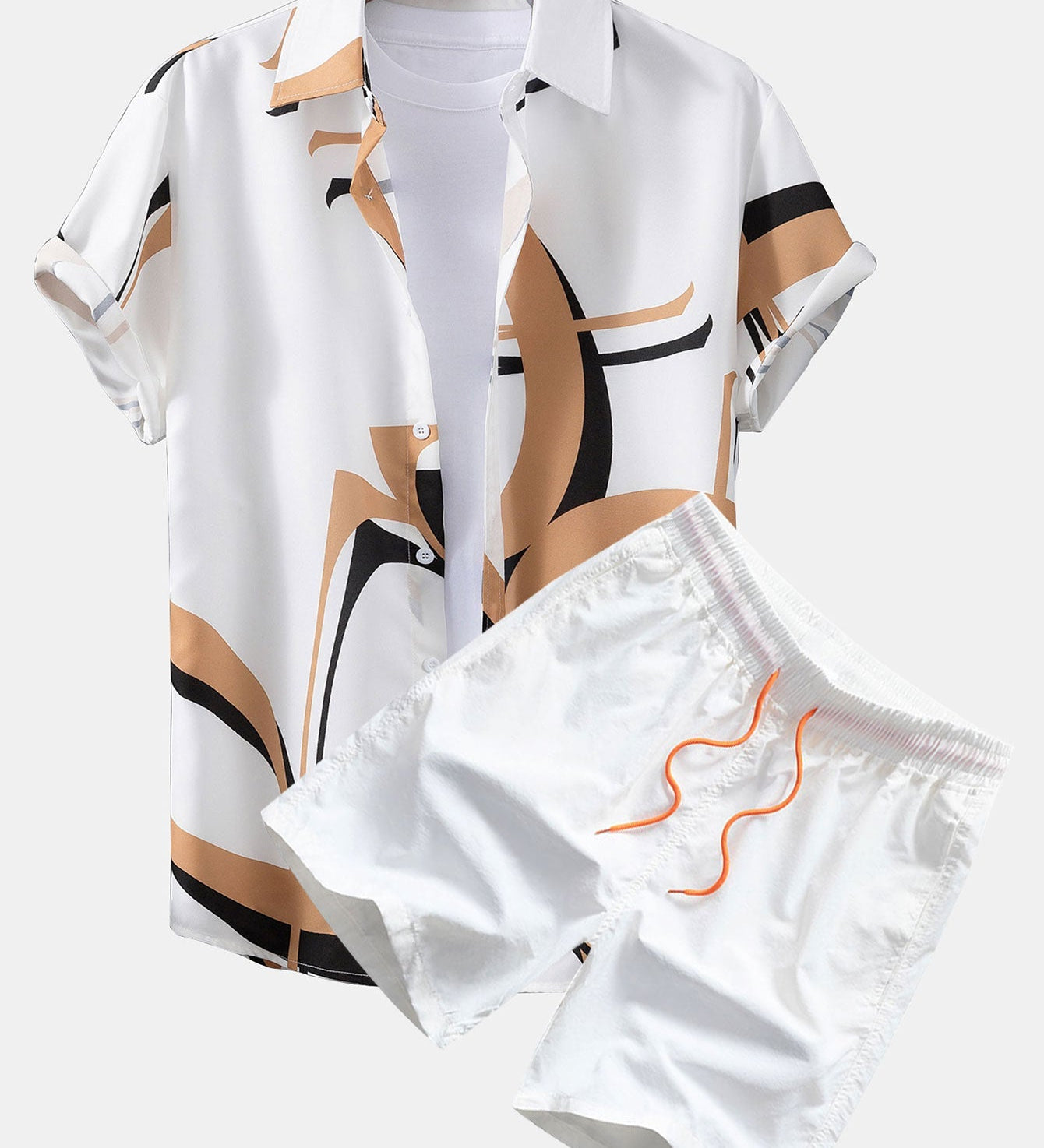 Abstraktes Druck Hemd mit Knöpfen #Zufälliges Musterdesign# & Swim Shorts