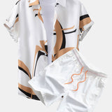 Abstraktes Druck Hemd mit Knöpfen #Zufälliges Musterdesign# & Swim Shorts