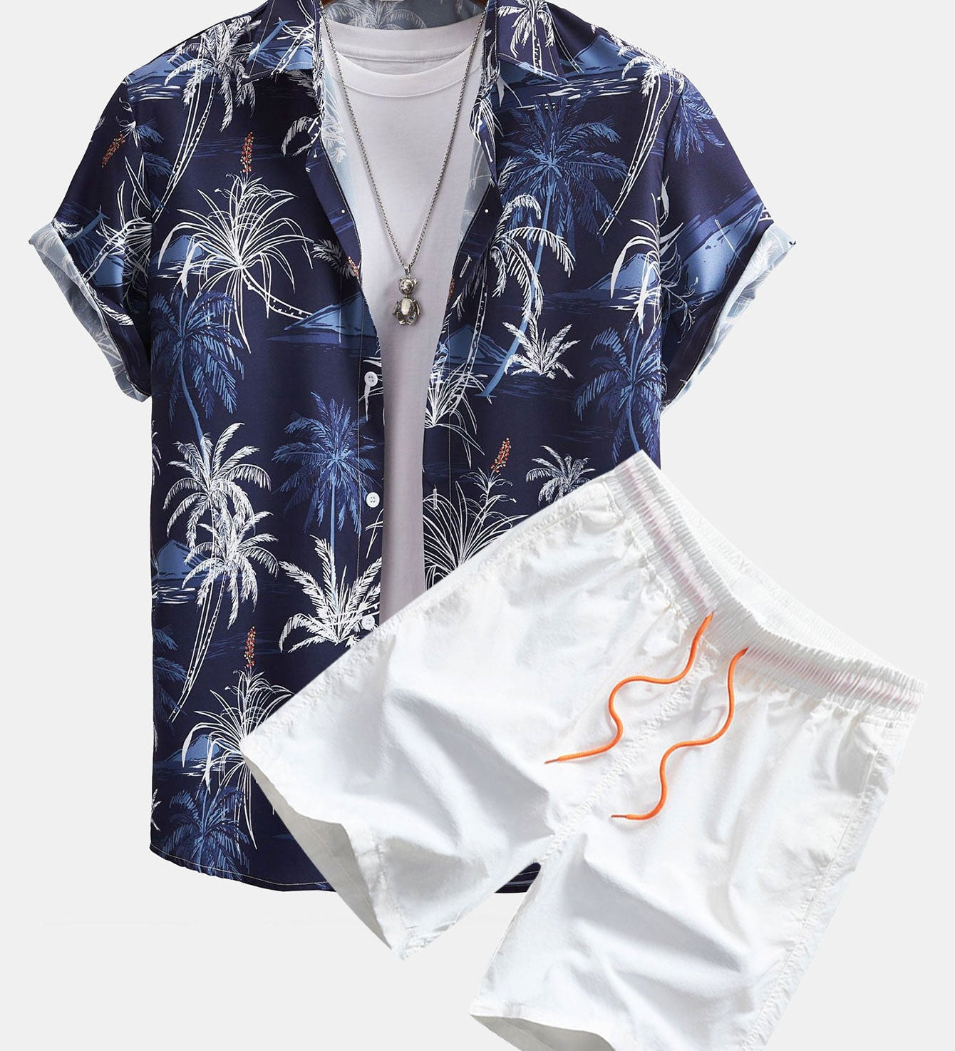 Hemd mit Palmenmuster und Shorts zum Schwimmen