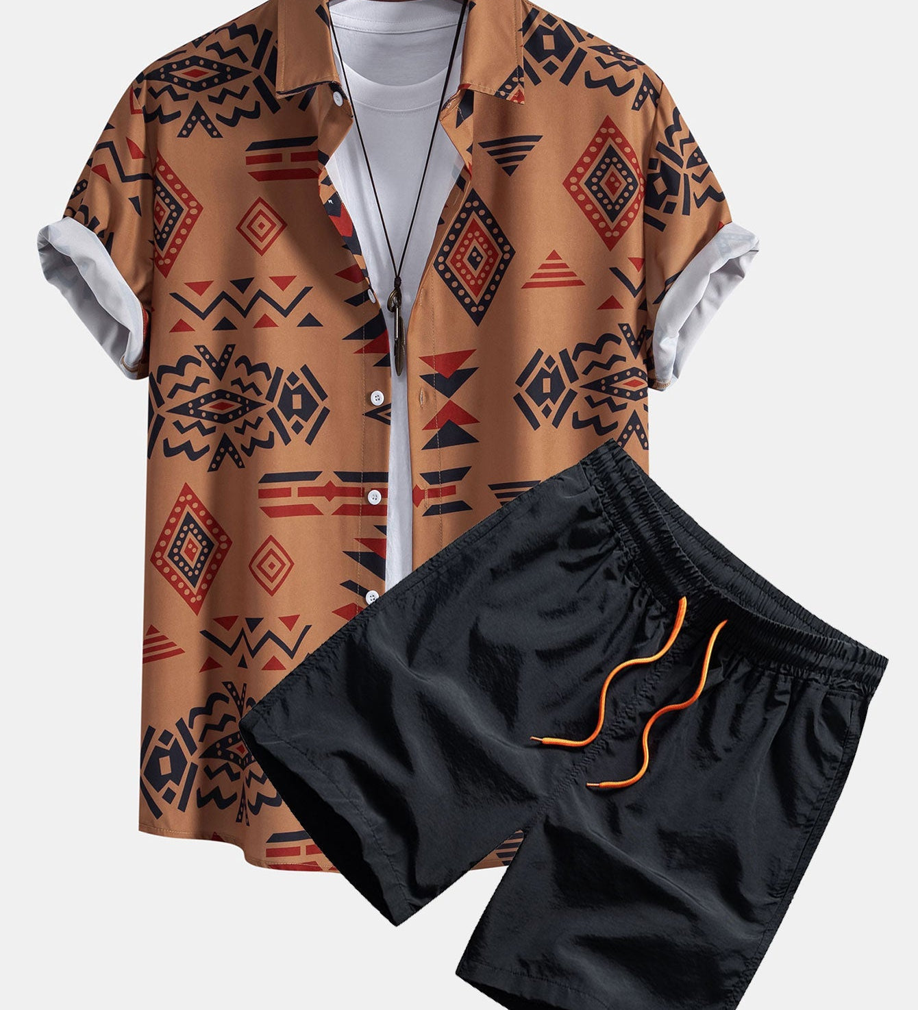 Aztekischer Geometrischer Druck Hemd & Swim Shorts