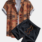 Aztekischer Geometrischer Druck Hemd & Swim Shorts