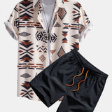 Aztekischer Geometrischer Druck Hemd & Swim Shorts