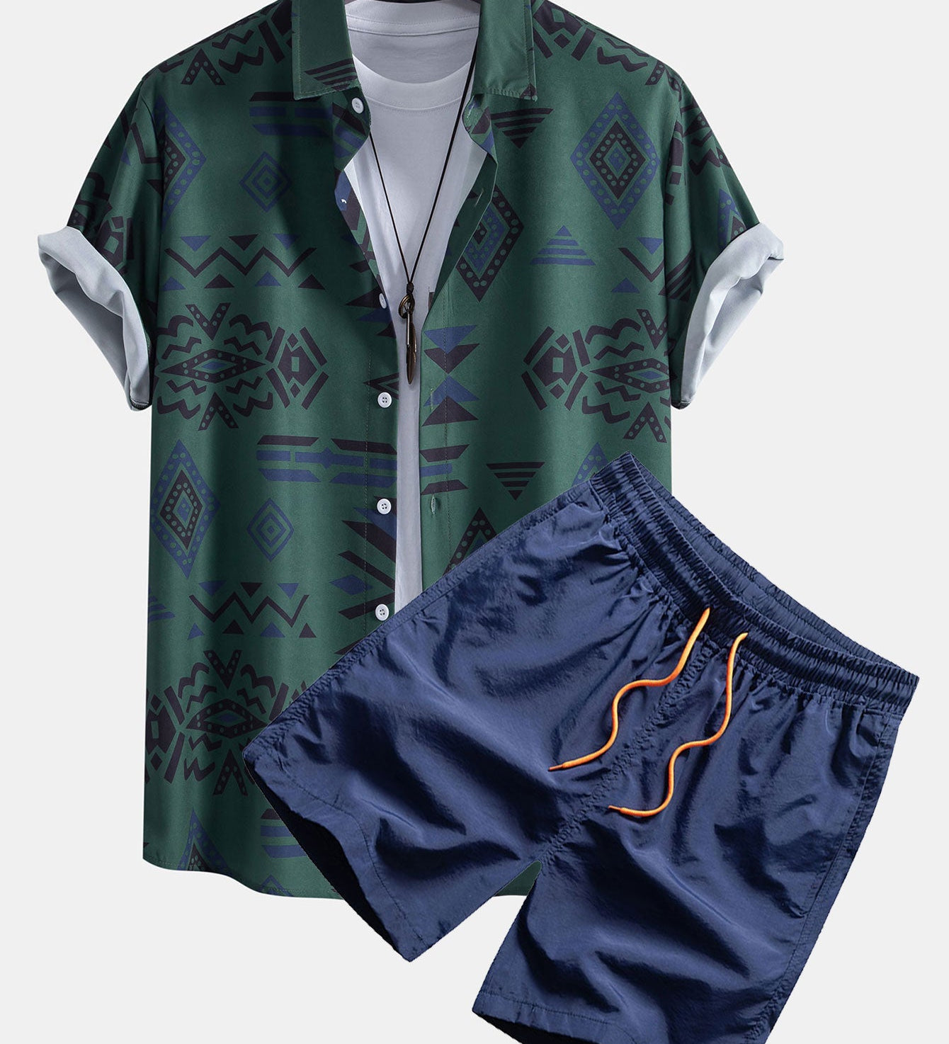 Aztekischer Geometrischer Druck Hemd & Swim Shorts