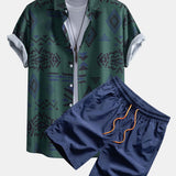 Aztekischer Geometrischer Druck Hemd & Swim Shorts