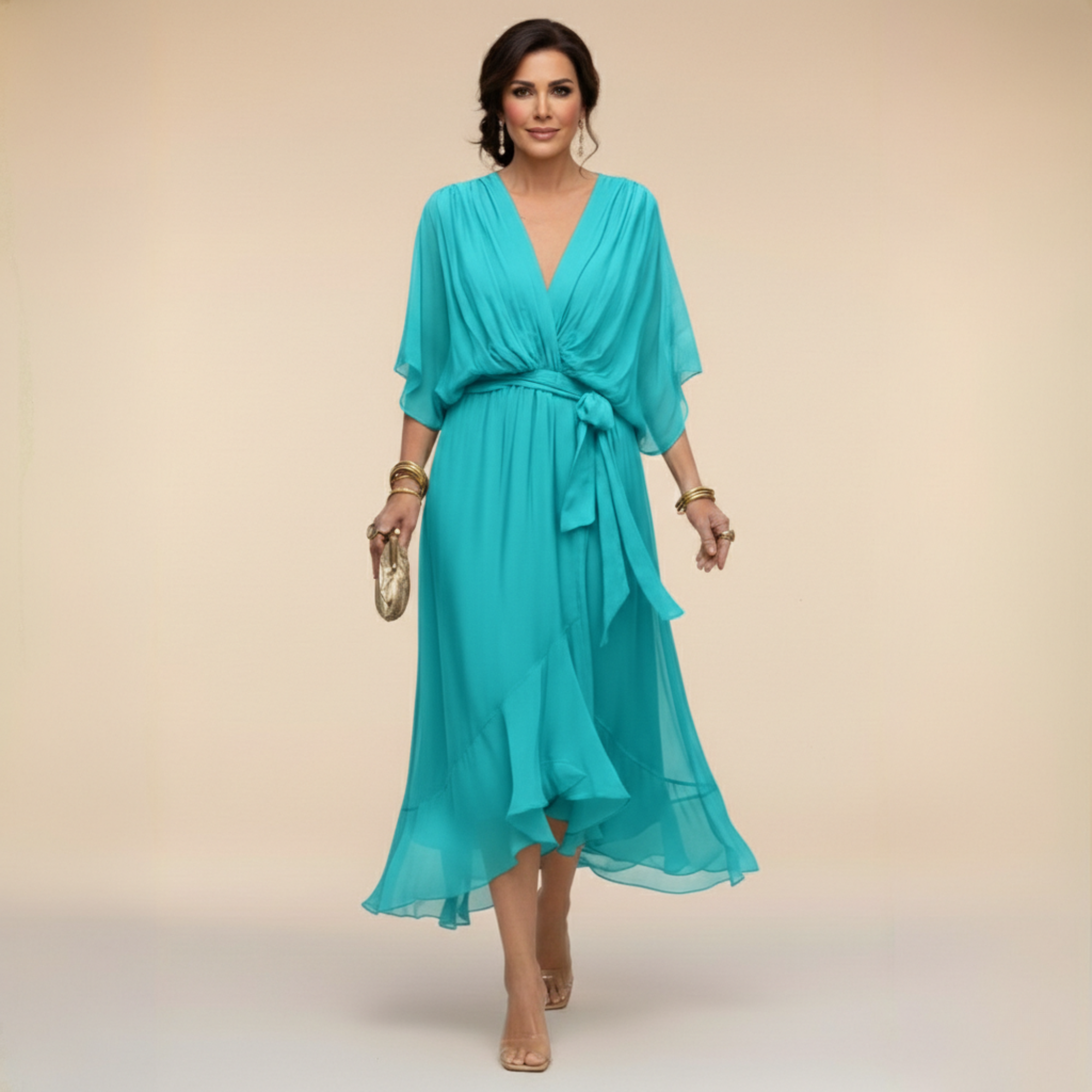 Sommerfeld | Fließendes Midikleid mit V-Ausschnitt