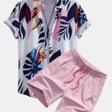 Leaf Farbe Block Print Button Up Shirt & Swim Short