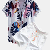 Leaf Farbe Block Print Button Up Shirt & Swim Short