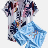 Leaf Farbe Block Print Button Up Shirt & Swim Short