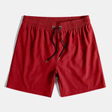 Leinenoptik Baumwollhemd mit rotem Rosen-Print und Knopfleiste & Swim Shorts
