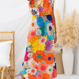 Sommer | Ärmloses Maxikleid mit Bindeband am Hals, taillierter Schnitt, Blumendruck