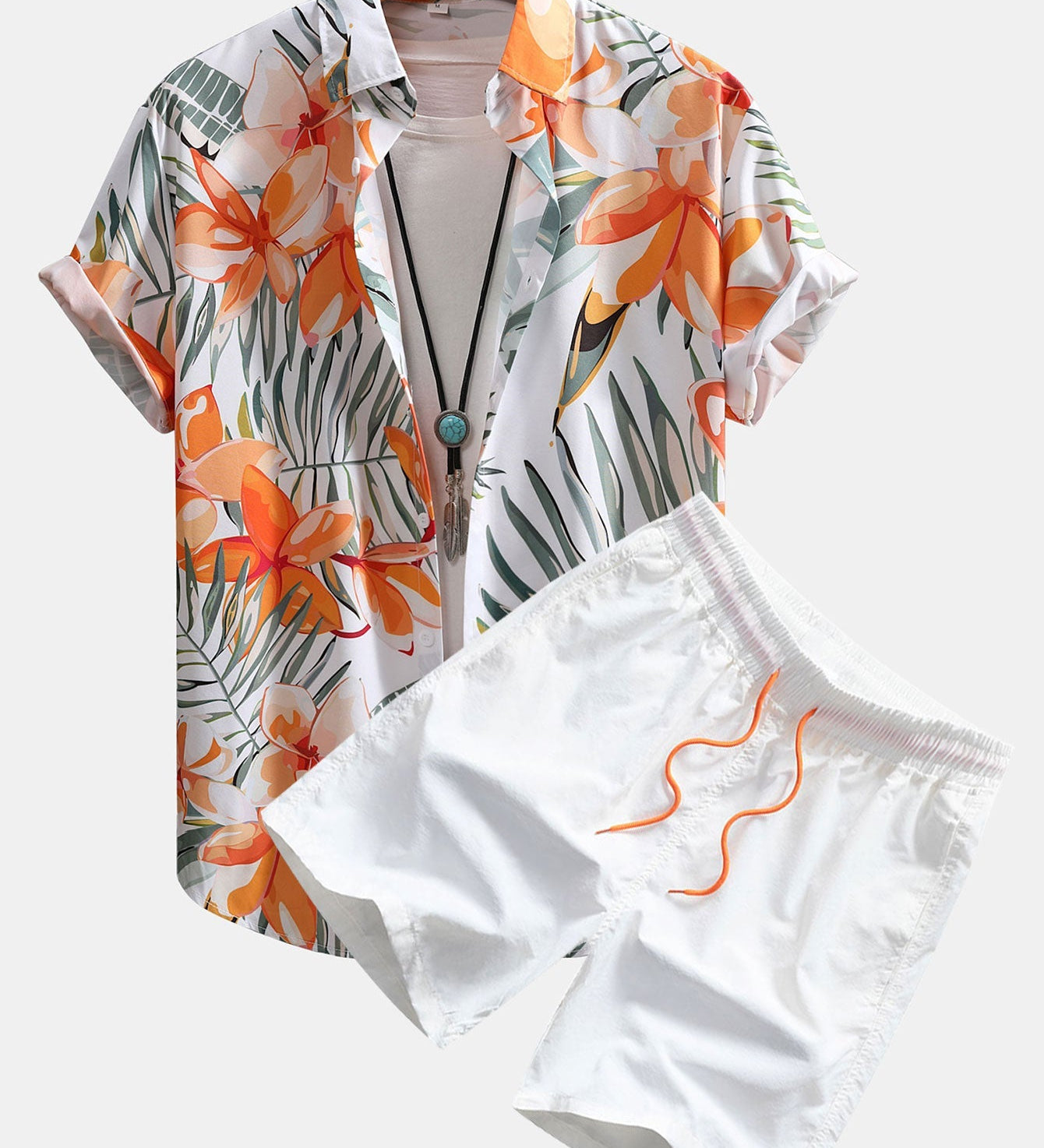 Hemd mit Blumenpflanzenmuster und Knopfleiste sowie Shorts zum Schwimmen
