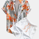 Hemd mit Blumenpflanzenmuster und Knopfleiste sowie Shorts zum Schwimmen