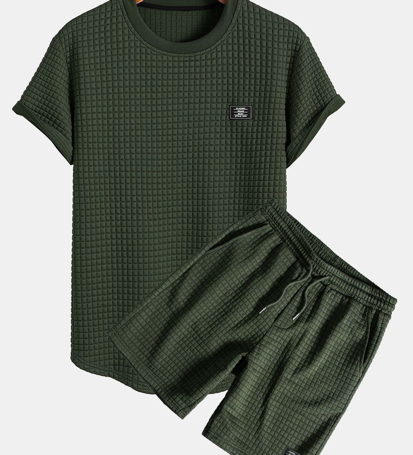 Kurzärmeliges Waffel-T-Shirt mit abgerundetem Saum & Shorts