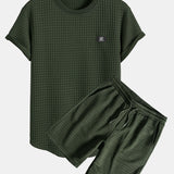 Kurzärmeliges Waffel-T-Shirt mit abgerundetem Saum & Shorts