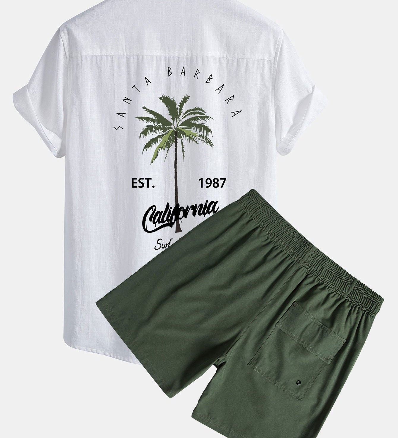 Kalifornien Palmen Print Leinenoptik Baumwolle Button-Up Hemd & Shorts