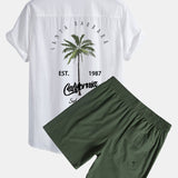 Kalifornien Palmen Print Leinenoptik Baumwolle Button-Up Hemd & Shorts