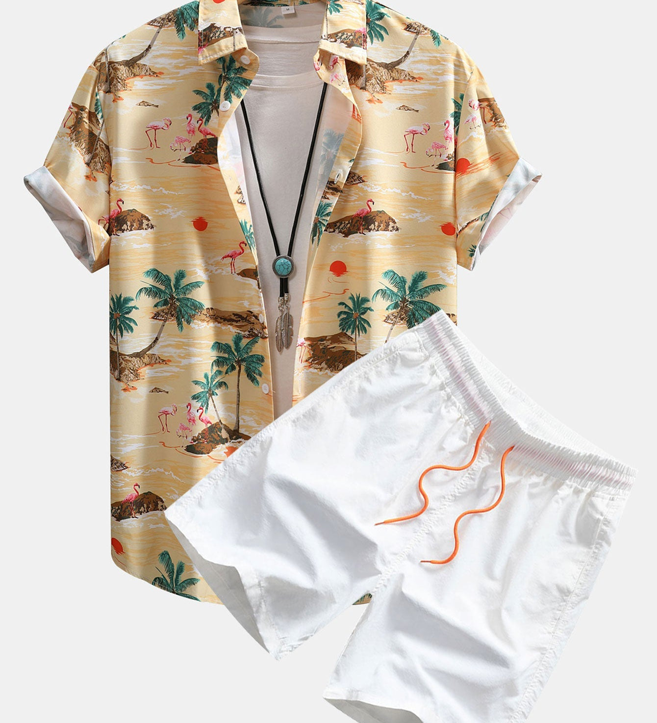Flamingo-Lebensraum-Muster Hemd mit Knopfleiste und Shorts zum Schwimmen