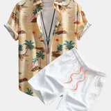 Flamingo-Lebensraum-Muster Hemd mit Knopfleiste und Shorts zum Schwimmen